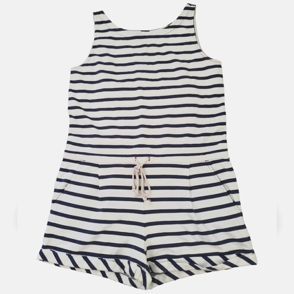 LOFT Pants - LOFT Beach navy blue off-white drawstring waist cuffed romper M